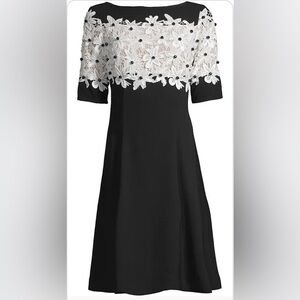 Shani Lace Fit & Flare dress, black with white lace and black beads. Women’s 6.